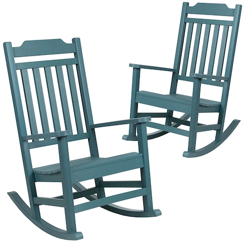 Offex Set of 2 Winston Faux Wood All-Weather Rocking Chair - Teal