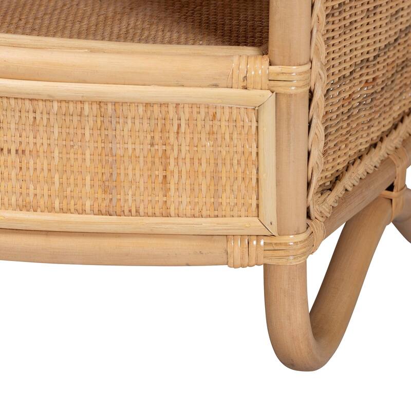 Dyna Natural Rattan Coffee Table with Open Shelf - Handwoven Wicker Accent Table with Oval Tabletop and Braided Weavings