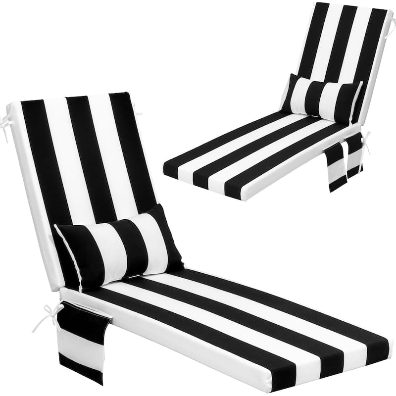 Outdoor Lounge Chair Cushions Patio Chaise Lounge Chair Seat Cushion with Pillow - 72 inches long - Black&White - 2PC