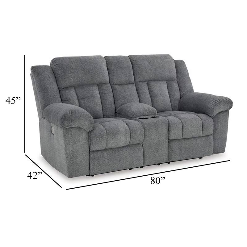 Kendy Power Recliner Console Loveseat, Storage, Gray Polyester 80 Inch
