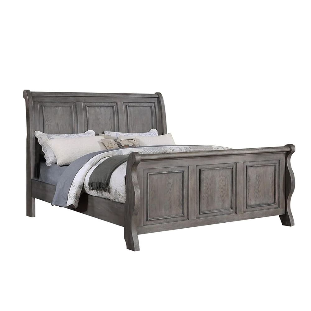 Sleigh Panel Bed in Antique Grey Oak