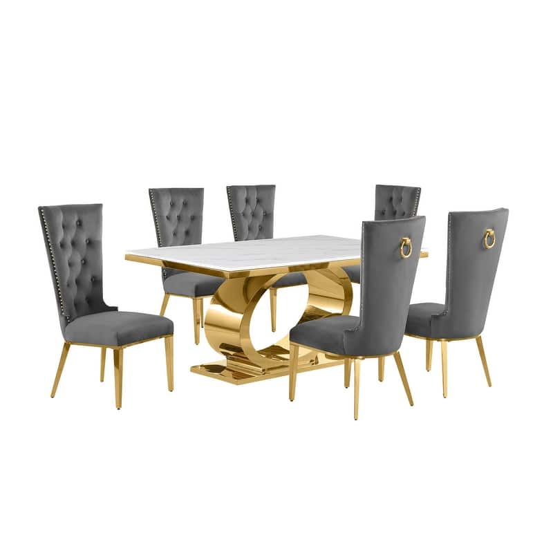 Best Quality Furniture D430/1-SC330-7 Dining Set with 68" White Marble Top