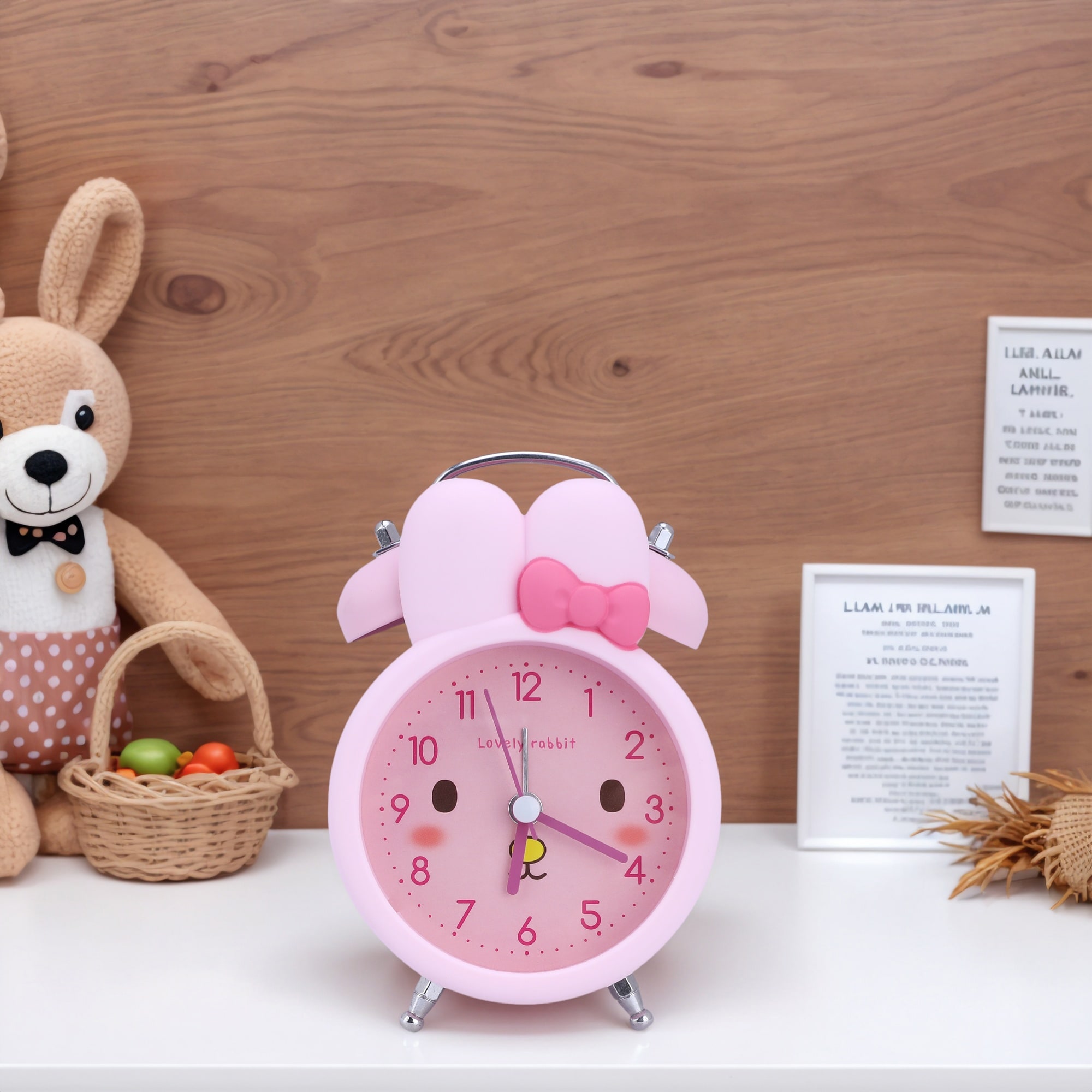 Bunny Design Mechanical Alarm Clock, Loud Alarms, Non-Tick, Cute Expression Pattern for Teens - 3.5"L x 2.2"W x 5.1"H