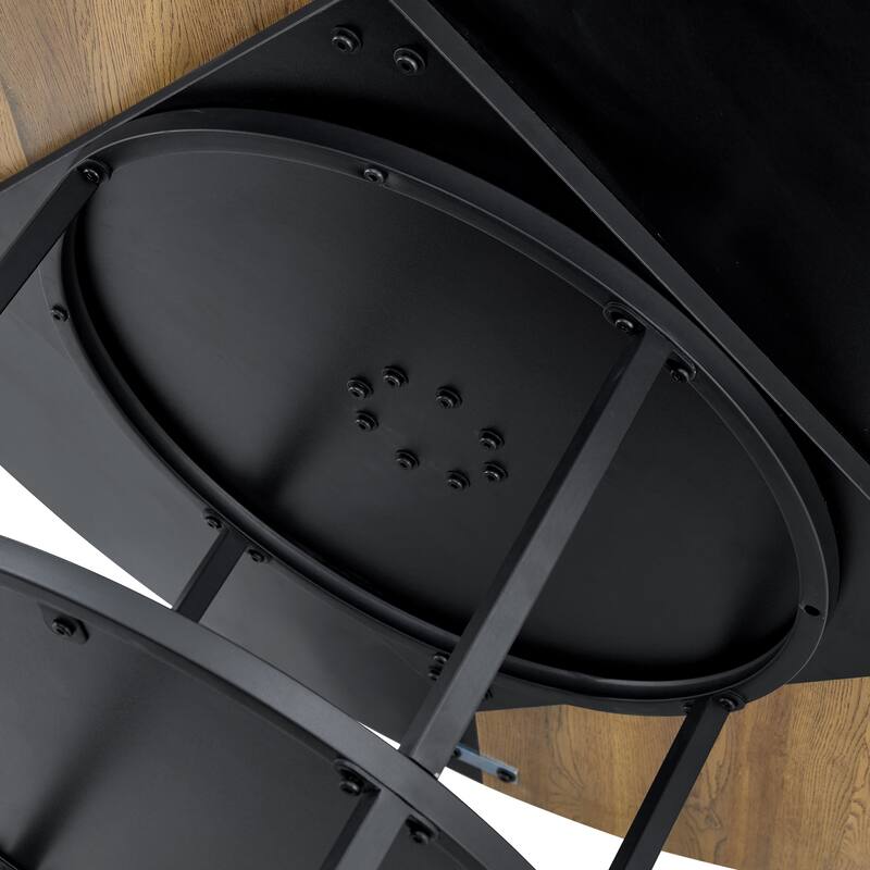 5-piece Natural and Black Spliced Round Dining Table Set with Double-Layer Storage Shelf, Anti-Slip Feet