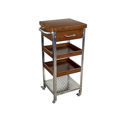 Solid Bamboo & Stainless Steel Kitchen Cart Tower with Drawer