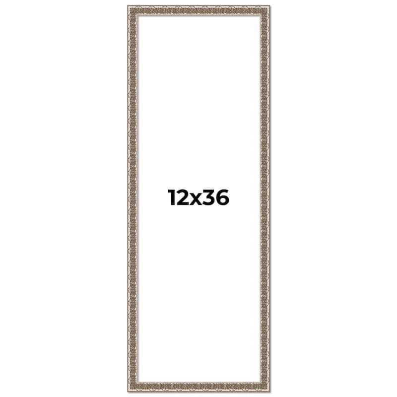 12x36 Frame Silver Versailles Ornate Solid Wood Picture Frame | 1 Inch
