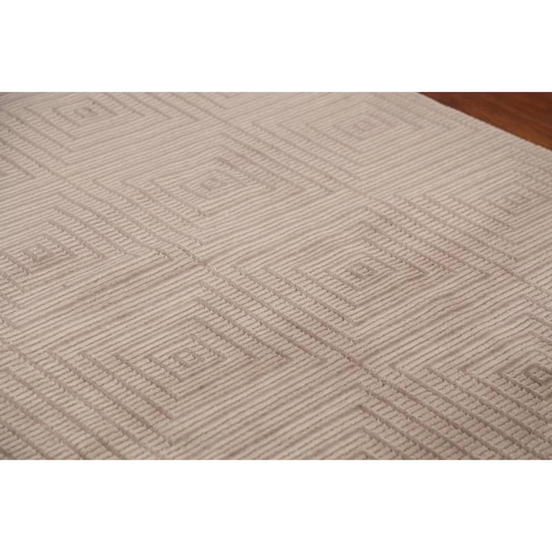 All-Over Geometric Nepalese Modern Area Rug Hand-Knotted Wool Carpet - 6'0"x 8'7"