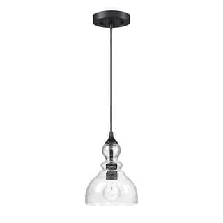 1-Light Kitchen Island Teardrop Seeded Glass Pendant with Black finish 3-pack
