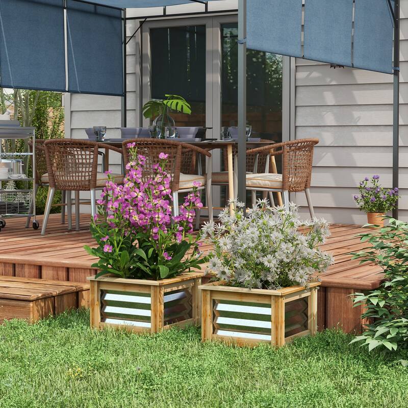 Countryside Style Garden Bed Wooden Garden Bed with 2 Raised Garden Boxes, for Growing Flowers Herbs and Vegetables - 8' x 10'