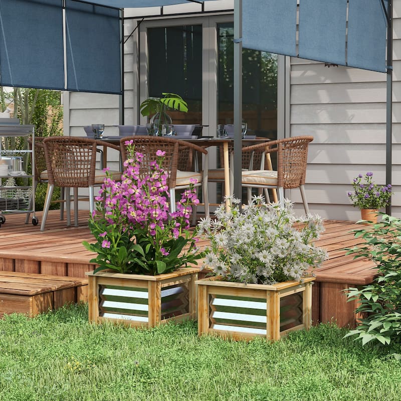Outsunny Raised Garden Bed Set of 2, Outdoor Planter Box, Galvanized Metal Reinforced with Wood
