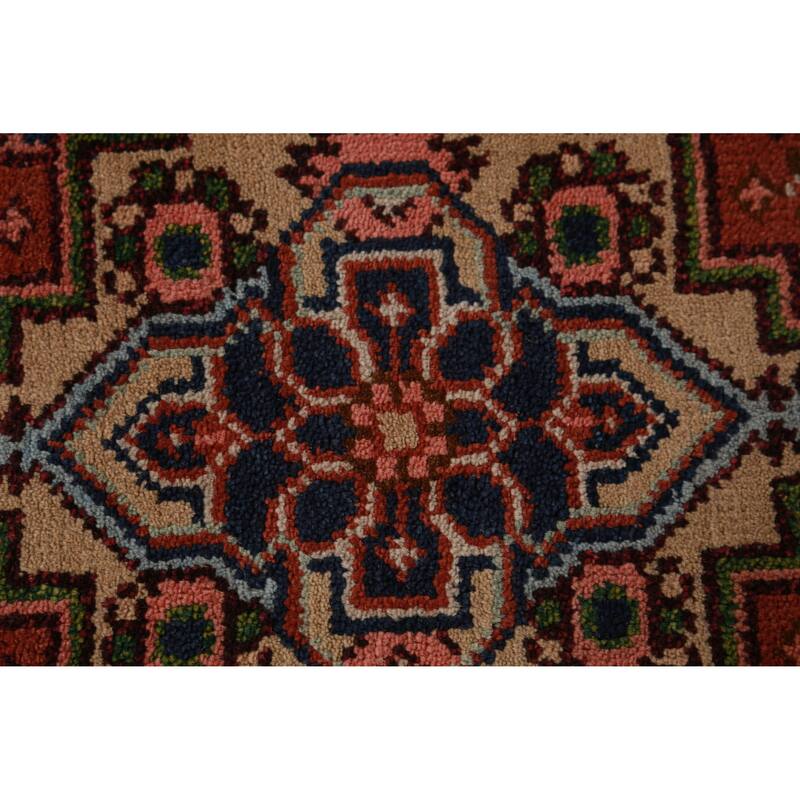 Hand Knotted Oriental 100% Wool Carpet Traditional Geometric Oranges & Rust Heriz (serapi) Runner Rug - 8' 0'' X 2' 6''