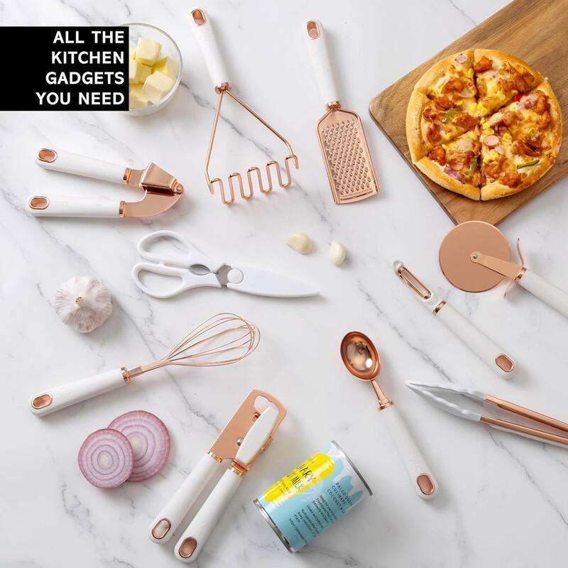 COOK WITH COLOR Kitchen Gadget Set Copper Plated Stainless Steel Utensils with Soft Touch Handles, 10 Pieces