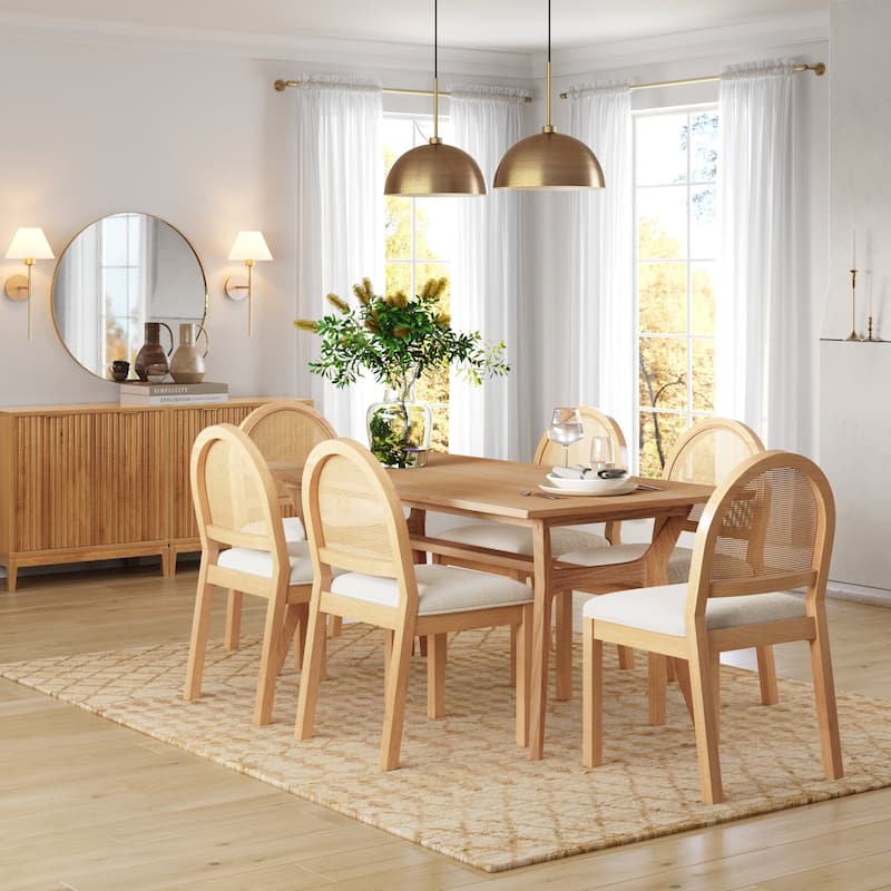 Bailey 19 in. Boucle Dining Chair, Upholstered Side Chair with Natural Woven Rattan Back and Solid Wood Legs