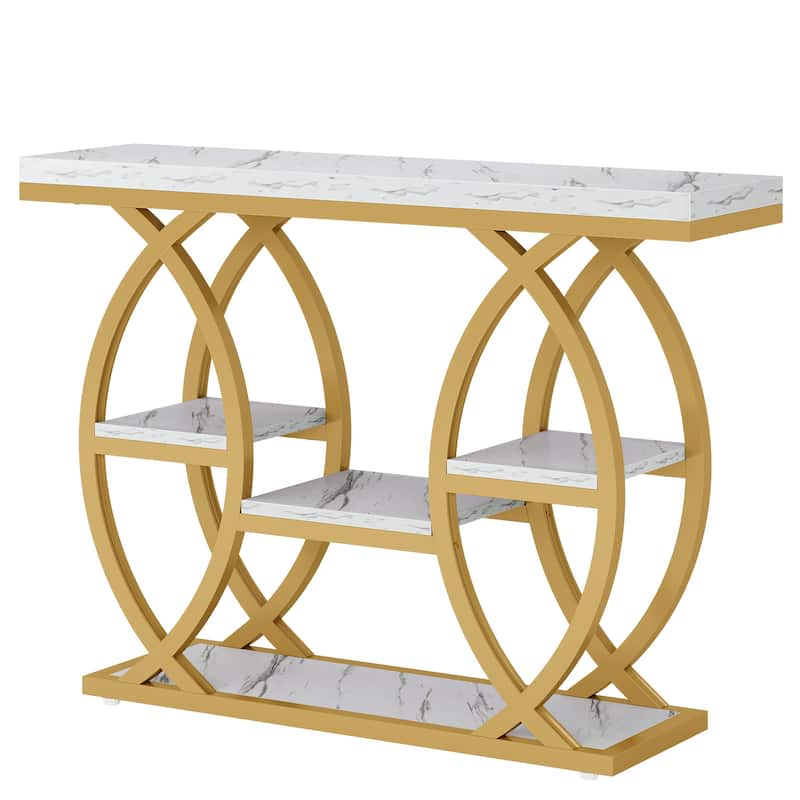 Industrial Console Table, 4-Tier Sofa Table with Geometric Metal Frame