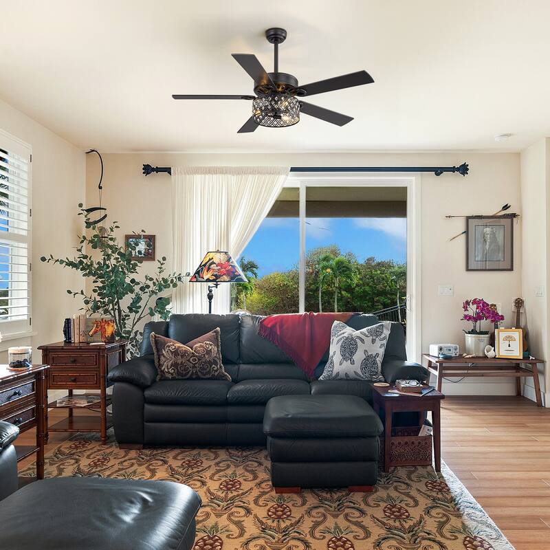 52-inch Reversible 5-Blade Crystal Caged Ceiling Fan with Light and Remote