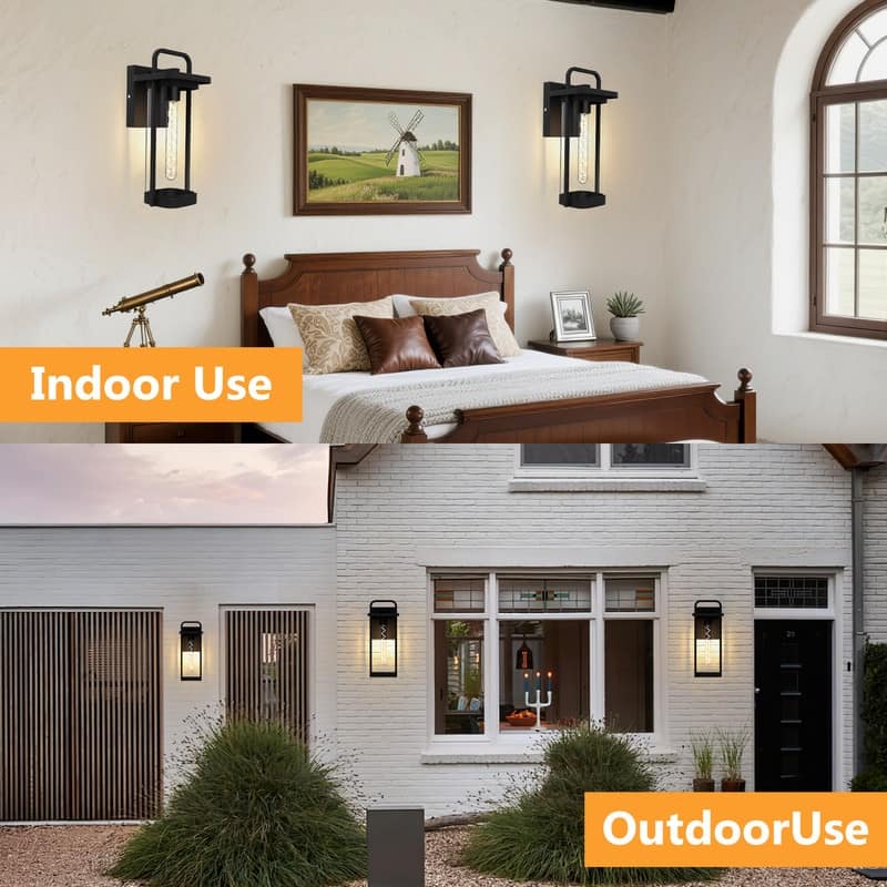 Outdoor Wall Light - IP65 Waterproof Exterior Wall Sconce, E26 Base (Bulb Not Included)