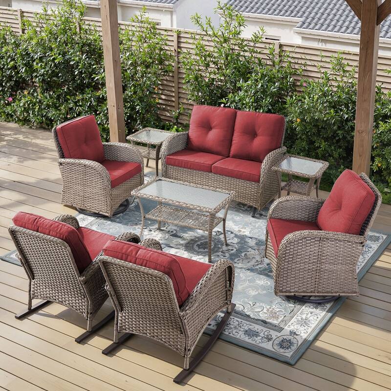 Gymojoy Outdoor Wicker Patio Furniture Loveseat Glider & Chair Set Weather-Resistant