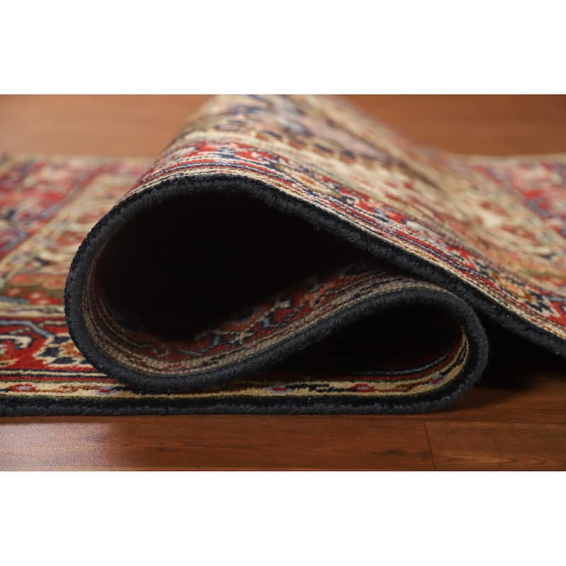 Hand Knotted Oriental 100% Wool Carpet Traditional Medallion Navy Blue & Blues Heriz (serapi) Area Rug - 5' 11'' X 4' 0''