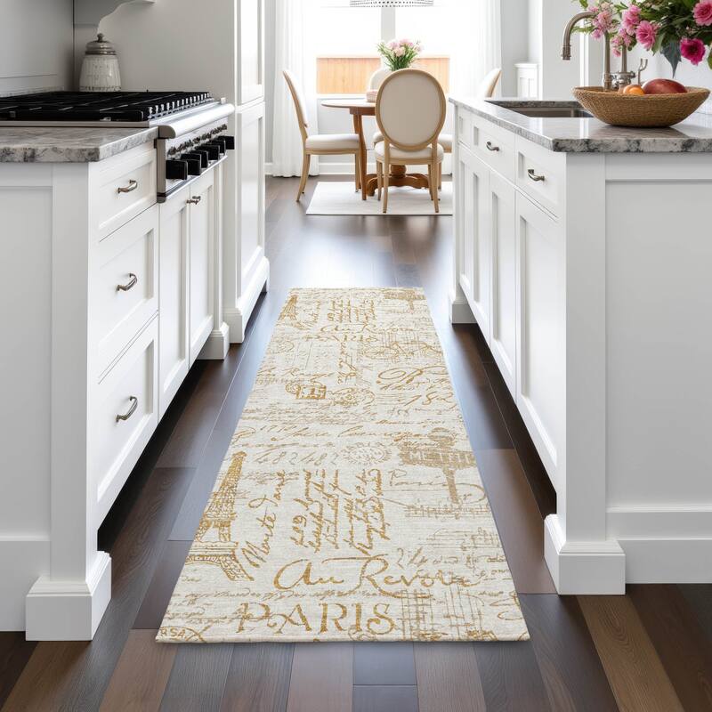 Machine Washable Indoor/Outdoor Modern Paris Chantille Rug