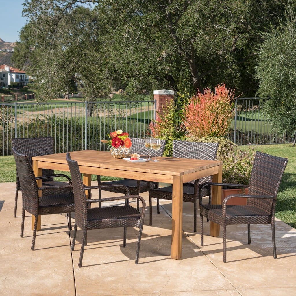 Christopher Knight Home Lambert Outdoor Wicker and Wood Expandable Rectangular Dining Set