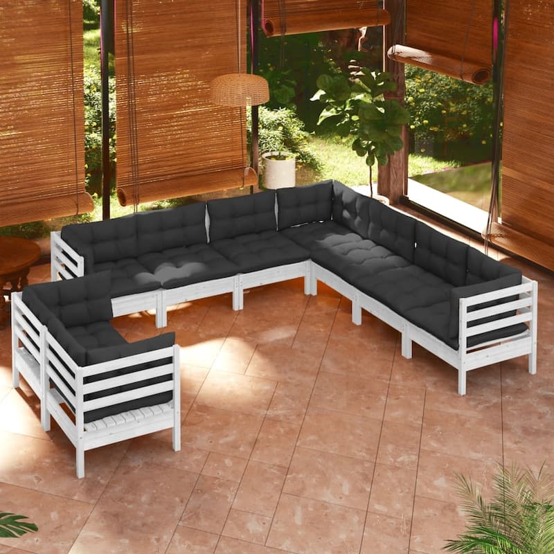 vidaXL Solid Pinewood Patio Lounge Set 9 Piece with Cushions Multi Colors