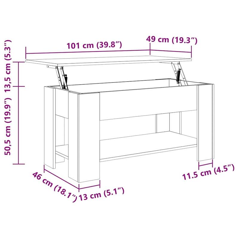 vidaXL Coffee Table Lift Top End Table Accent Side Sofa Table Engineered Wood - 39.8" x 19.3" x 20.5"