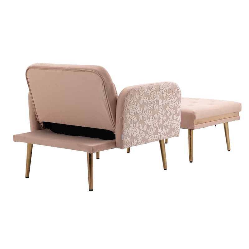 Velvet Upholstered Tufted Living Room Sleeper Chair With Ottoman