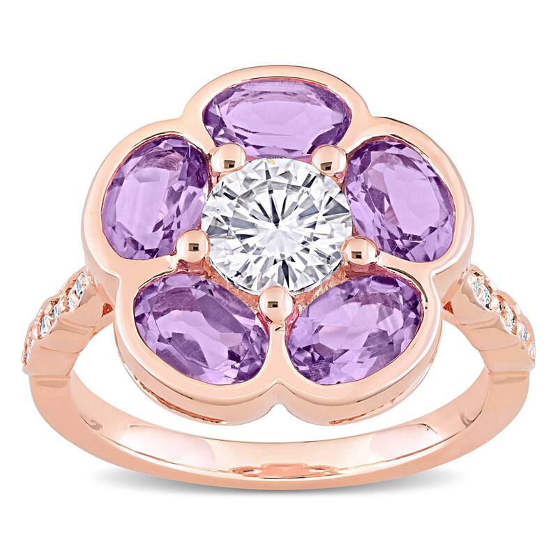 Miadora Rose Plated Sterling Silver Amethyst, White Topaz and Diamond Accent Composite Flower Ring