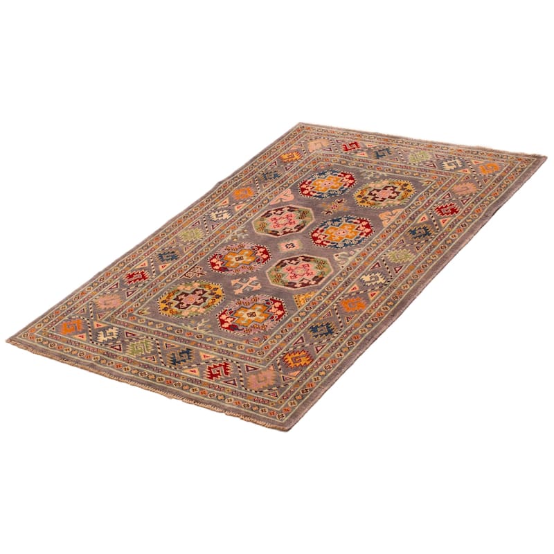 ECARPETGALLERY Hand-knotted Uzbek Ghazni Grey Wool Rug - 3'11 x 5'10