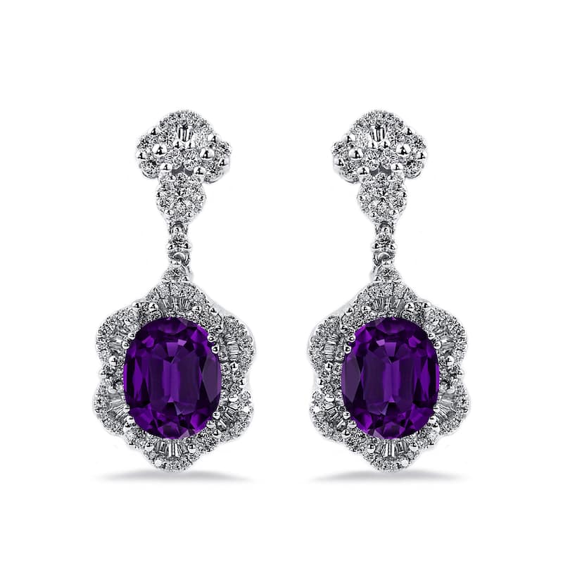 Auriya 4 5/8ct Fancy Oval-cut Purple Amethyst Halo Diamond Drop Earrings 1 7/8ctw 18k Gold