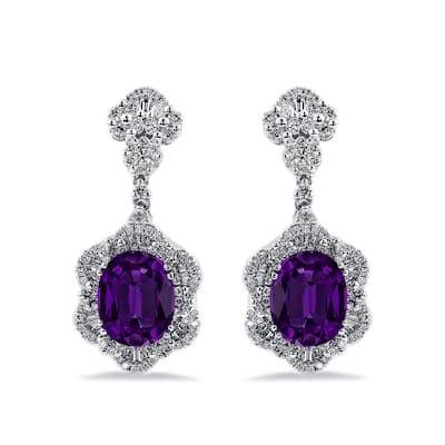 Auriya 4 5/8ct Fancy Oval-cut Purple Amethyst Halo Diamond Drop Earrings 1 7/8ctw 18k Gold