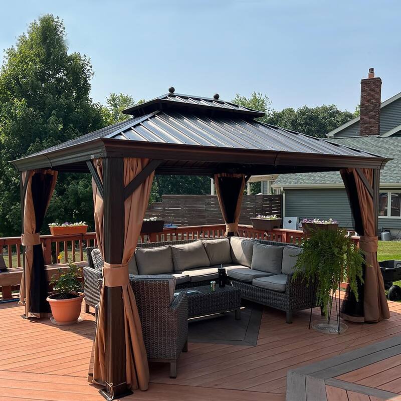 PURPLE LEAF Outdoor Gazebo Aluminum Frame Galvanized Steel Hardtop Gazebo