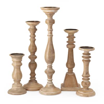 Vintage Style Wooden Candleholders - 22" - Brown - Set of 5