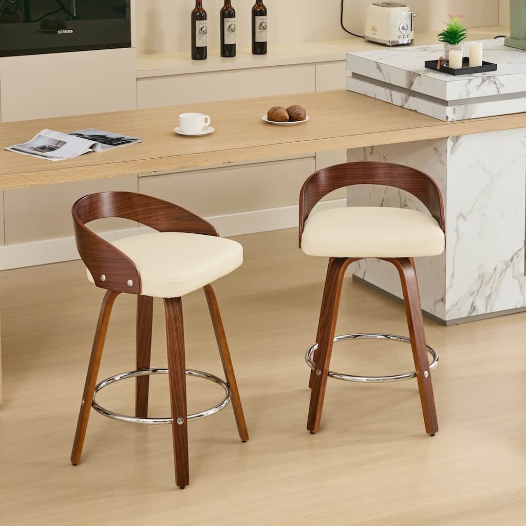 GDF Studio - Halden Mid-Century Swivel Wood Bar Stools with Soft Cushion Seat (Set of 2)