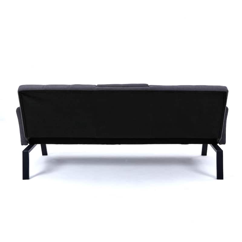 Cotton Linen Fabric Loveseat Sofa Sleeper Sofa Bed for Small Space with Center Table, Cup Holders, Pillows and Side Pockets