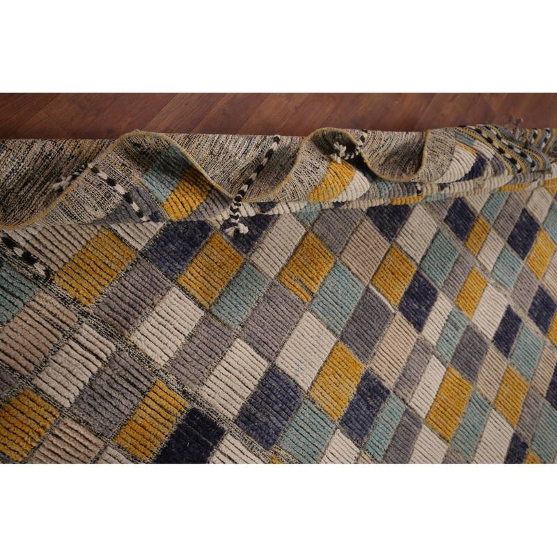 All-Over Checkered Moroccan Large Modern Area Rug Handmade Wool Carpet - 9'9"x 15'1"