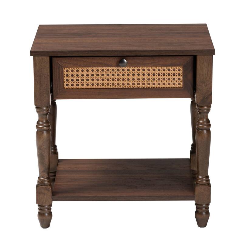 Roden Transitional Dark Brown Nightstand with Rattan