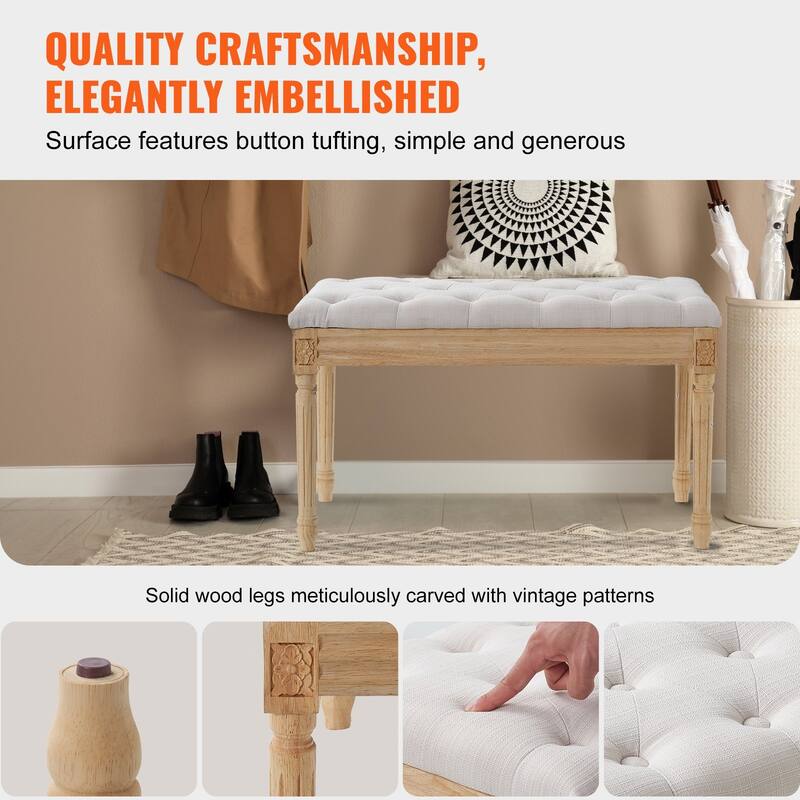 Upholstered Ottoman Bench with Tufted Cushion and Wood Legs - 31.5 x 15.75 x 18.89 inch