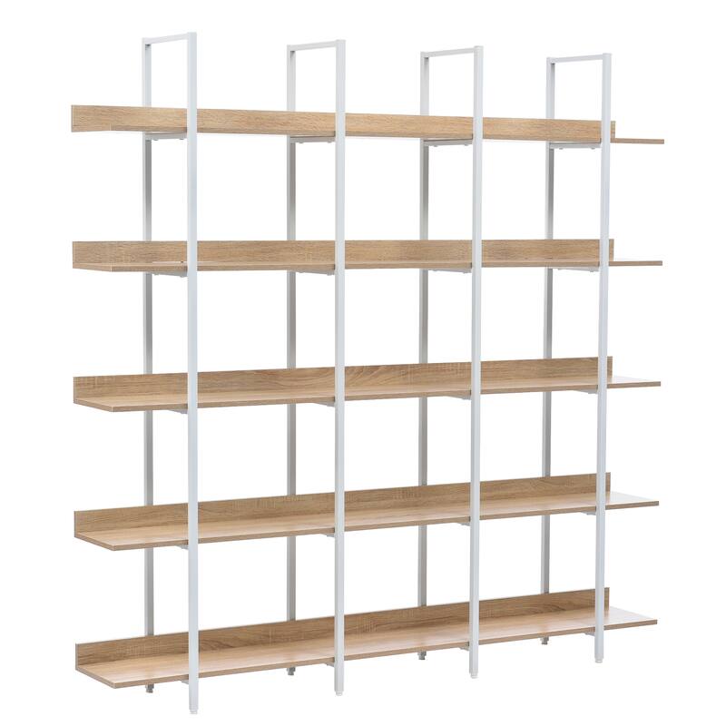 Vintage Industrial Style 5 Tier Open Bookshelf with Metal Frame