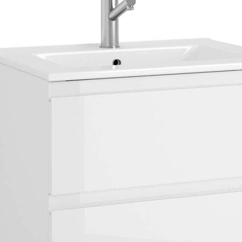 HomeRoots 24" White Wood Freestanding Bathroom Vanity With White Sink And Three Drawers - 24.00 in. x 33.13 in. x 18.10 in.