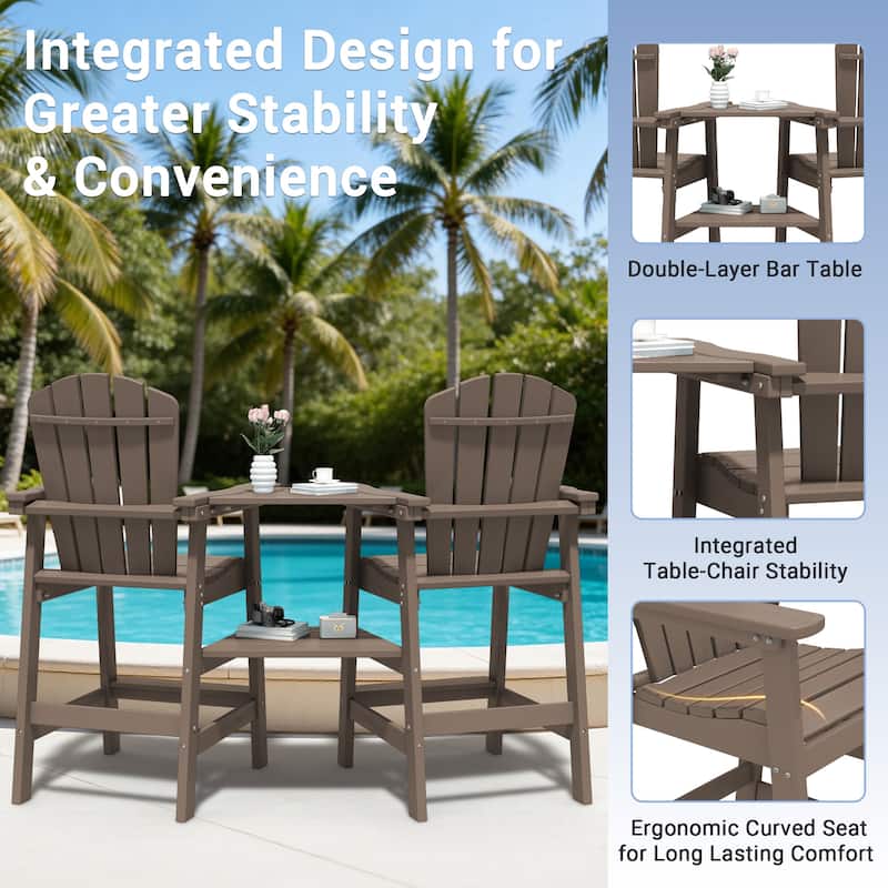 Outdoor Tall Adirondack Chair Set of 2 with Connecting Tray
