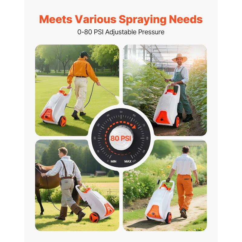 White and Orange 13.1 Gallon Electric Wheeled Sprayer with Adjustable Pressure and 30m Hose