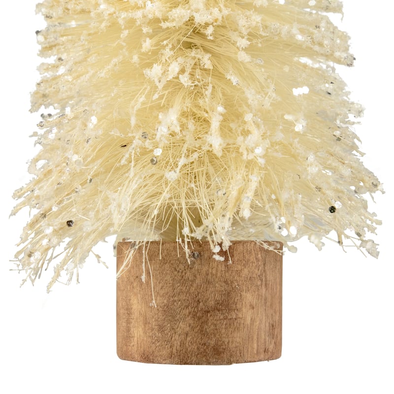 Glittered Sisal Christmas Tree with Wooden Base Decoration - 8.75" - Cream