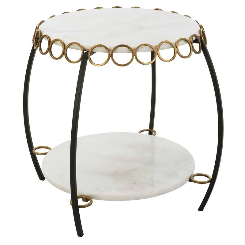 Chainlink Marble Side Table - 25.25" - White and Gold