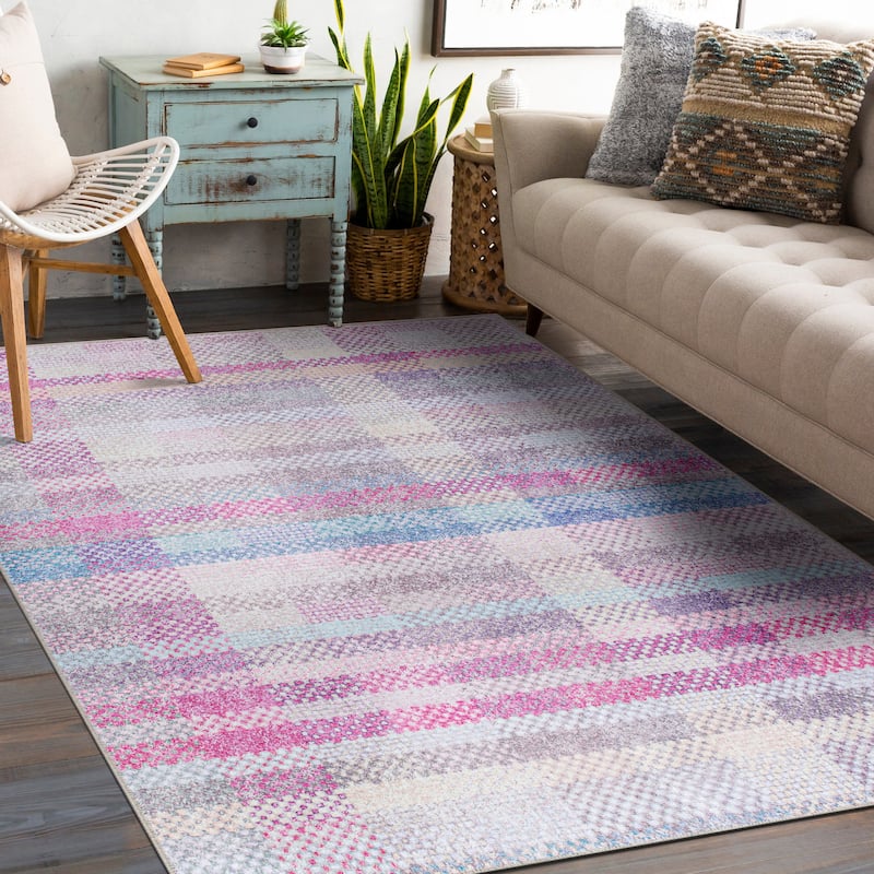 Contemporary Plaid Machine Washable Area Rug