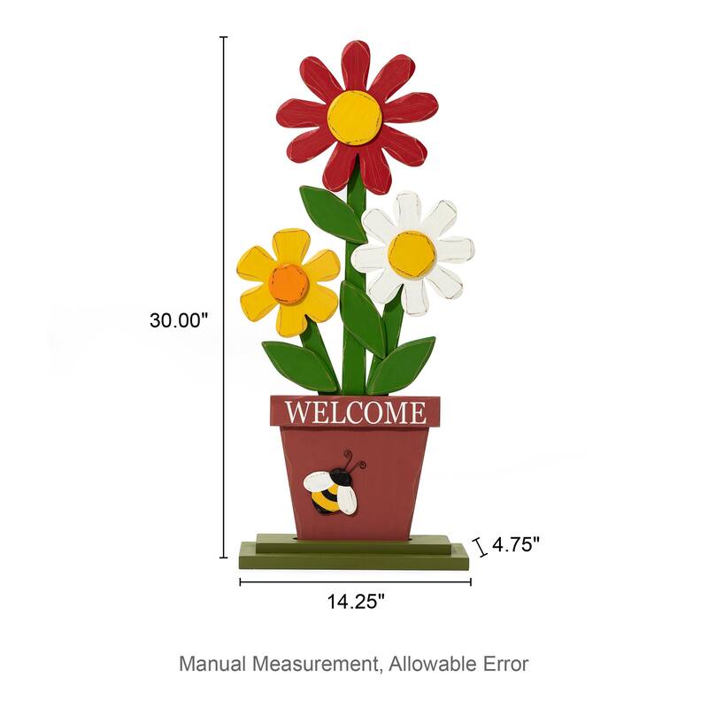 30"H Wooden Three Flowers Welcome Decor Porch Sign by Glitzhome