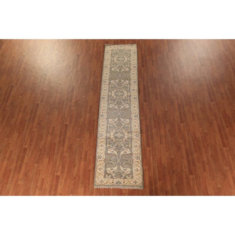 All-Over Oushak Oriental Runner Rug Handmade Wool Carpet - 2'8" x 11'6"