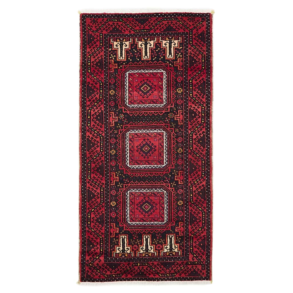ECARPETGALLERY Hand-knotted Baluch Red Wool Rug - 3'1 x 6'4