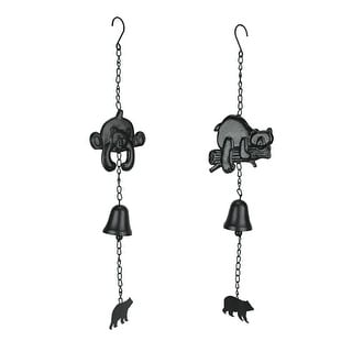 Black Cast Iron Bear Wind Chime Hanging Bells Outdoor Decor (Set Of 2)