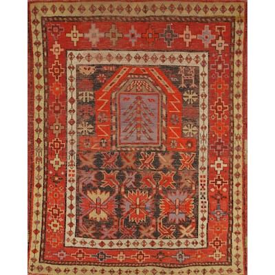 Hand Knotted Oriental 100% Wool Carpet Transitional Geometric Oranges & Rust Anatolian Area Rug - 4' 2'' X 3' 6''
